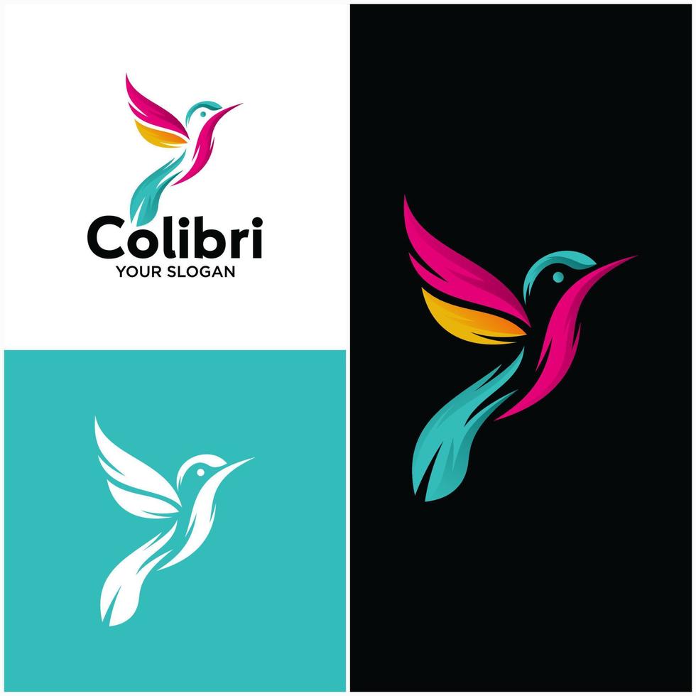 ilustración de diseño de icono de logotipo de línea de colibrí vector