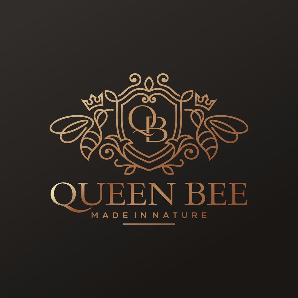 logotipo de lujo de abeja reina. Ilustración de vector de plantilla de diseño gráfico de miel de abeja