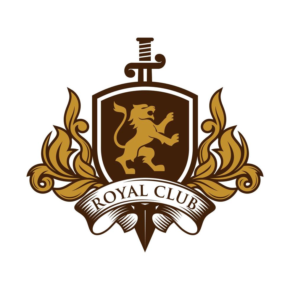 emblema heráldico de león estilo de línea moderna con escudo y corona - ilustración vectorial vector