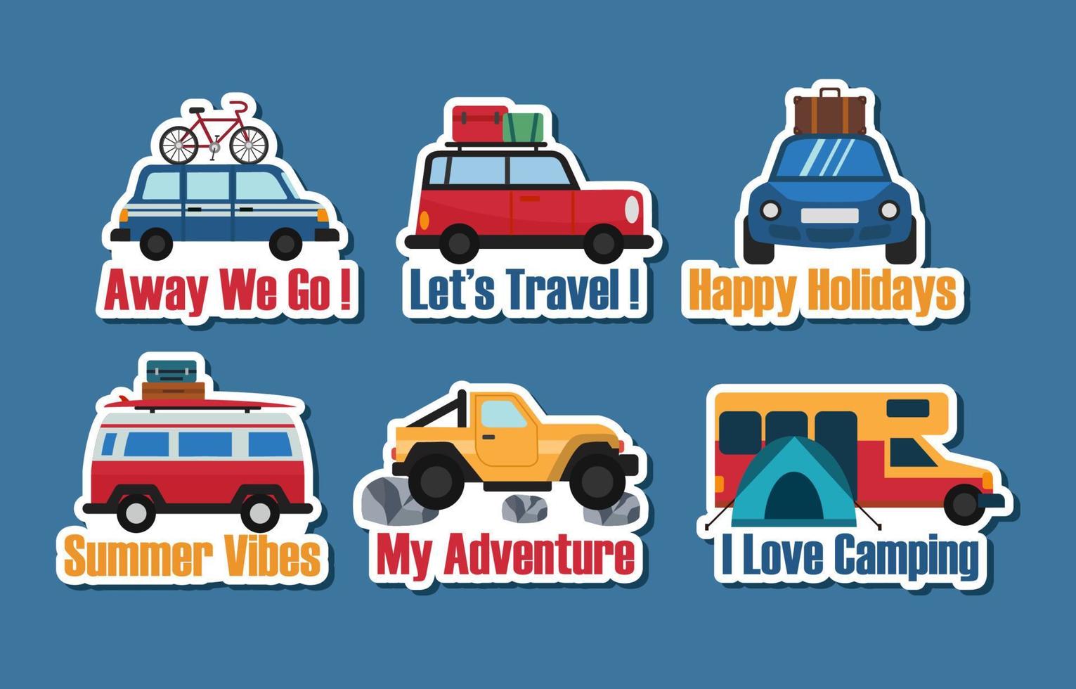 Road Trip Cartoon Sticker Set vector