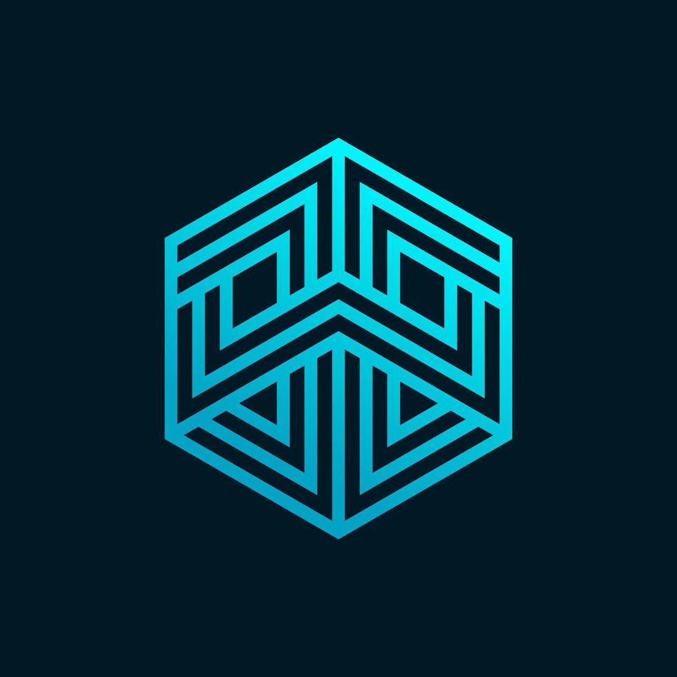 plantilla de diseño de logotipo de cubo tecnológico. ilustración de logotipo hexagonal vectorial con raya. símbolo de icono de cuadro moderno gráfico aislado en el fondo. vector