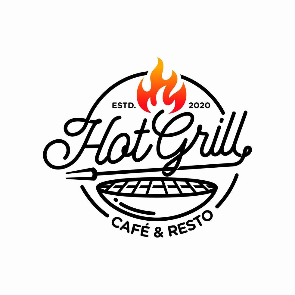 Hot Grill Logo Design Vector Template