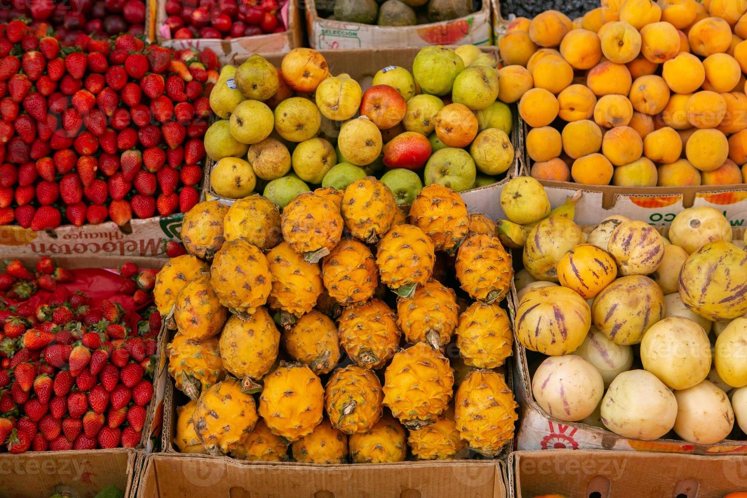 Fresh fruits and vegetables at the local market in Lima, Peru. Market vegetables sold by local farmers. photo