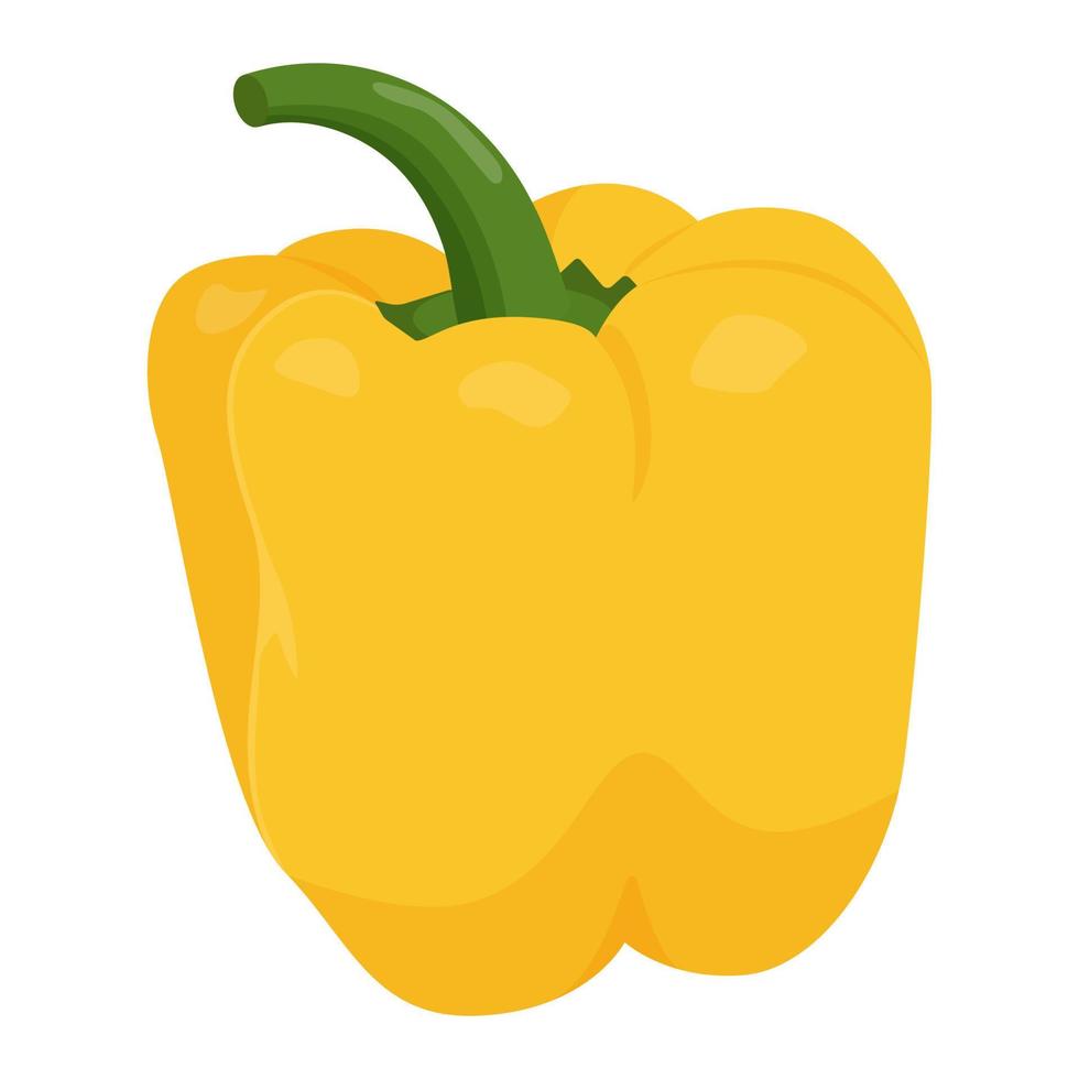 Cute yellow pepper isolated on white background. Flat vector illustration.