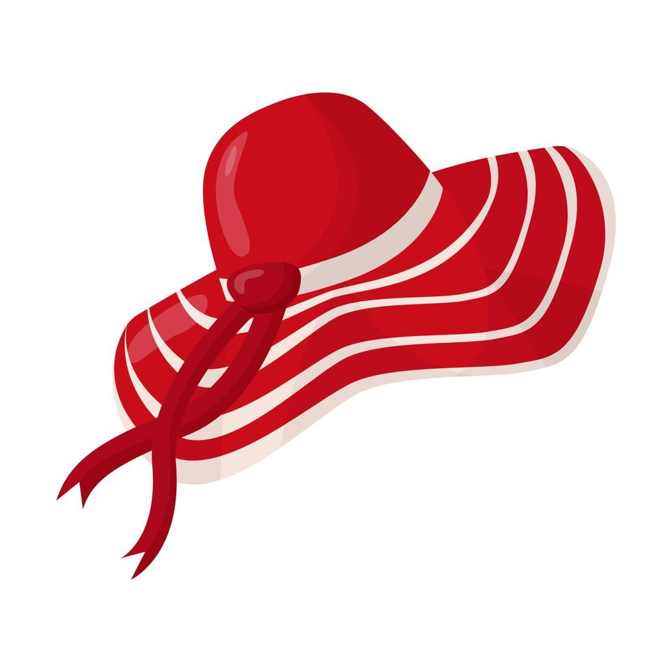 Beautiful women's summer hat. Stylish summer female headwear. A fashion accessory for a vacation at sea in hot countries. Flat vector illustration