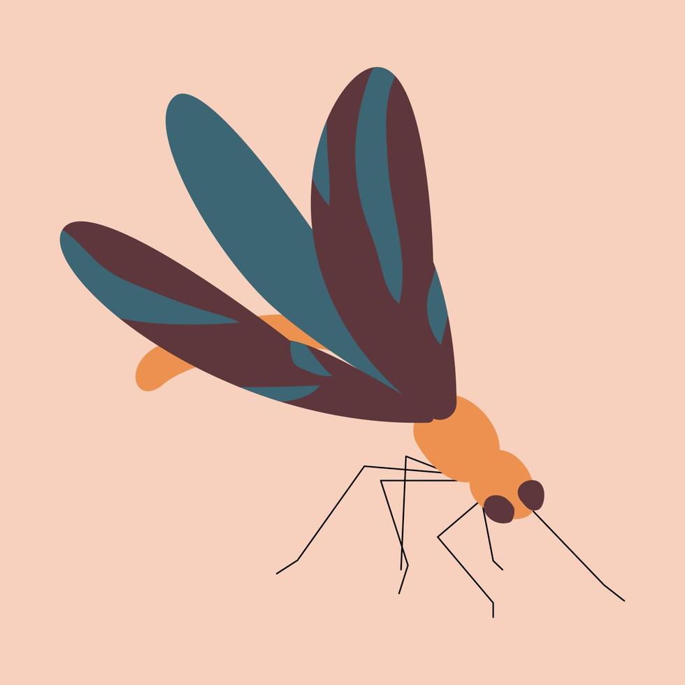 Beautiful dragonfly with colorful wings. Flat vector illustration