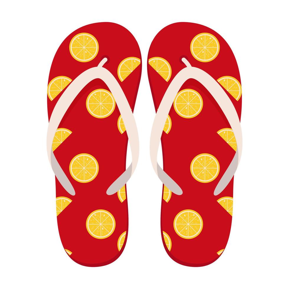 Pair of beach slippers. Summer flip flops. Flat vector illustration.