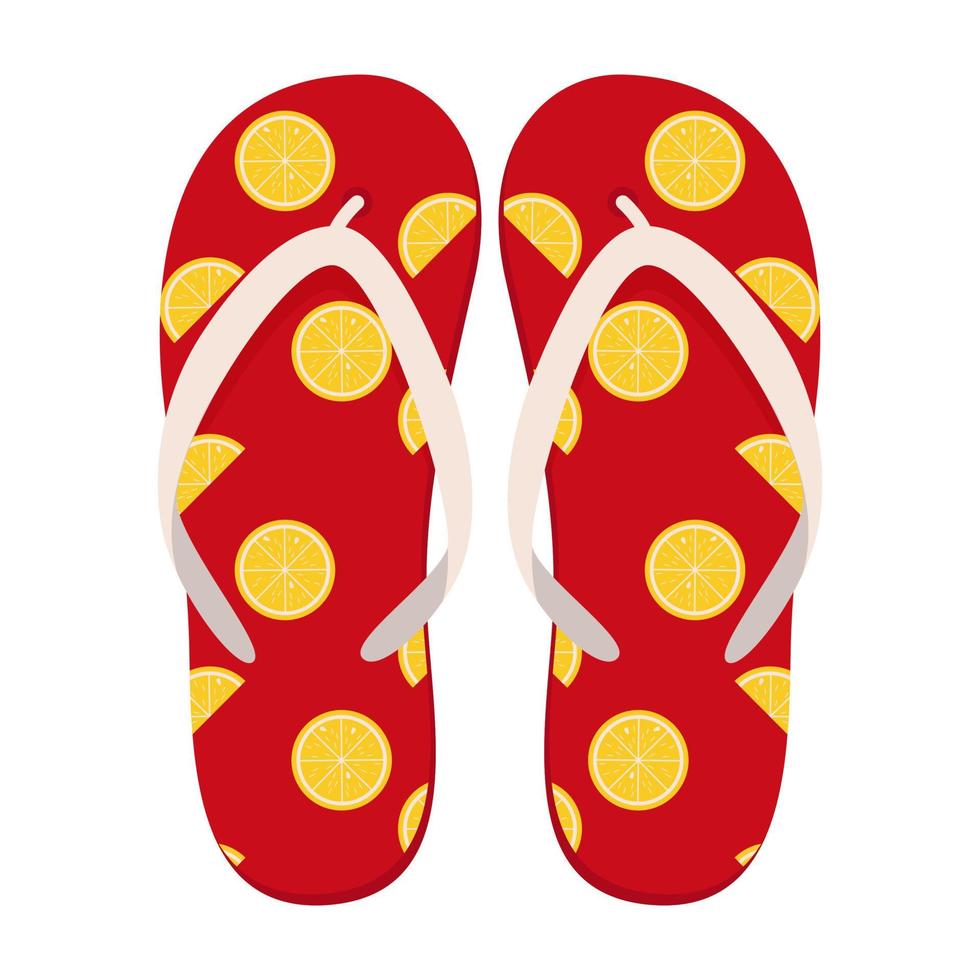 Pair of beach slippers. Summer flip flops. Flat vector illustration.