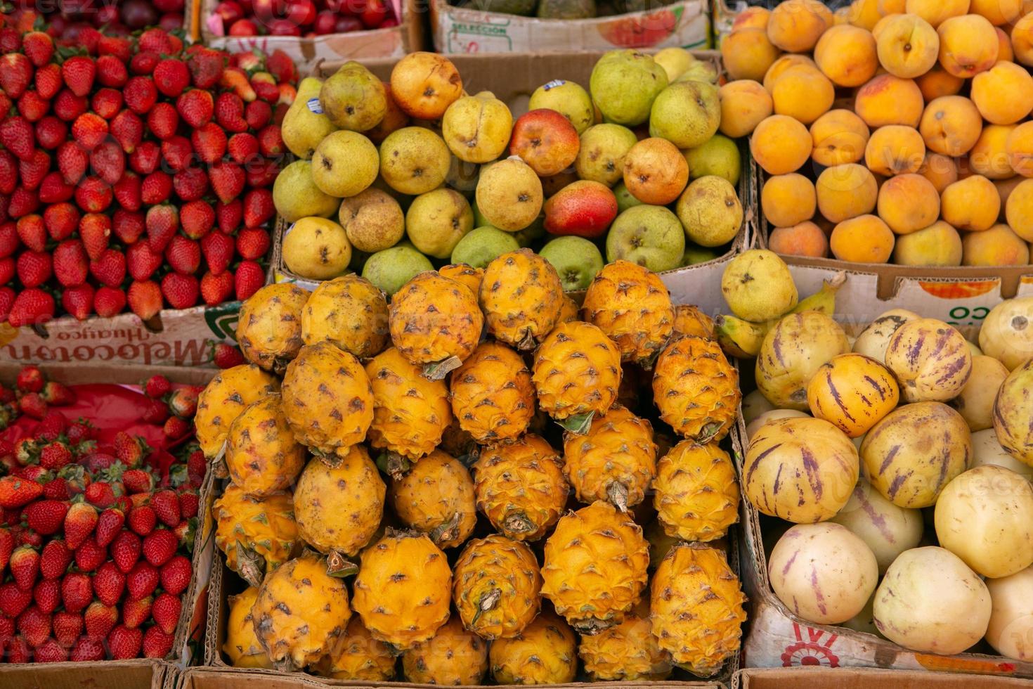 Fresh fruits and vegetables at the local market in Lima, Peru. Market vegetables sold by local farmers. photo