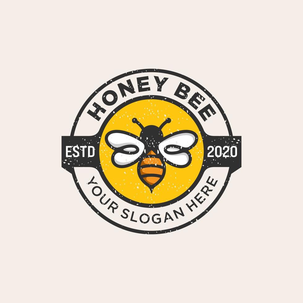 Ilustración de vector de plantilla de logotipo de abeja de miel vintage