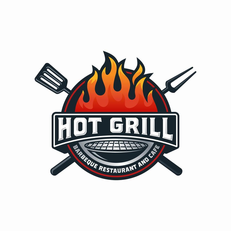 Hot Grill Logo Design Vector Template