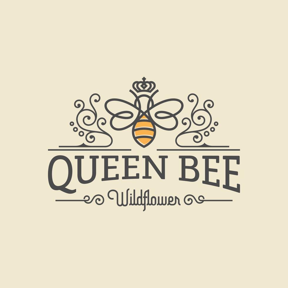 logotipo de lujo de abeja reina. Ilustración de vector de plantilla de diseño gráfico de miel de abeja