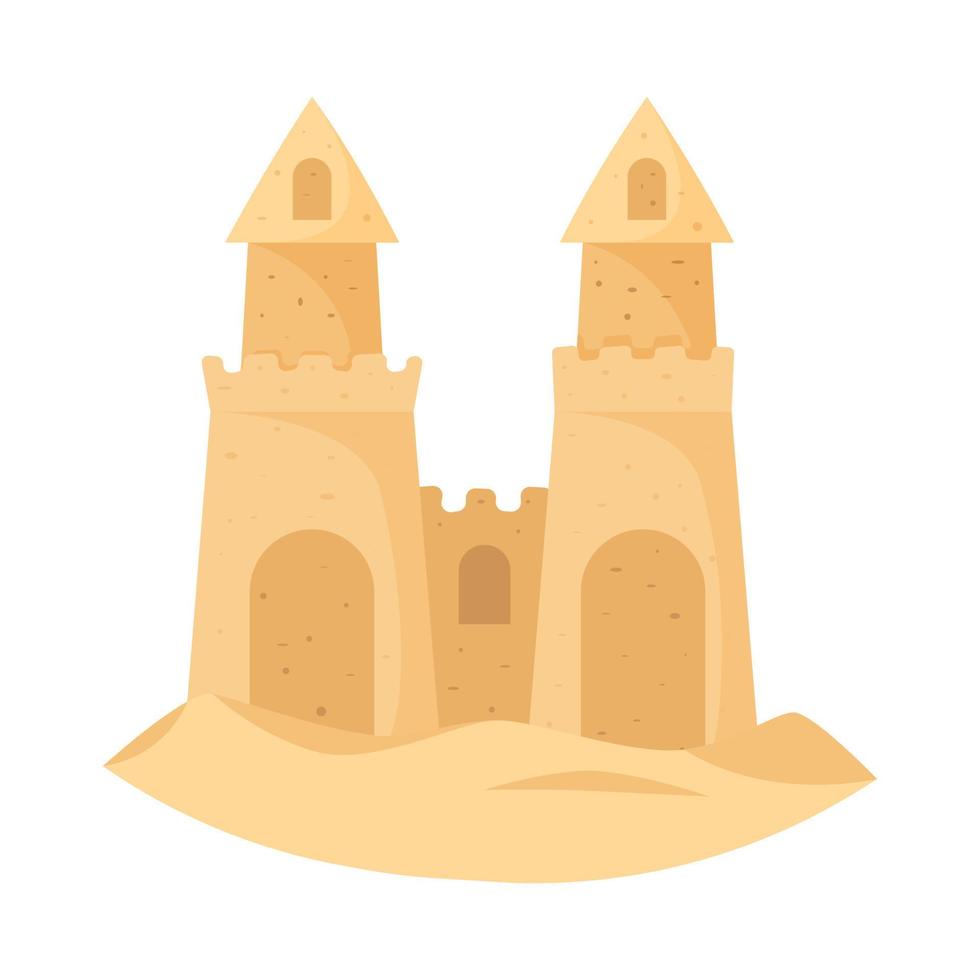 castillo de arena de playa de dibujos animados. juguetes de verano para niños. edificio de esculturas de playa. ilustración vectorial plana vector