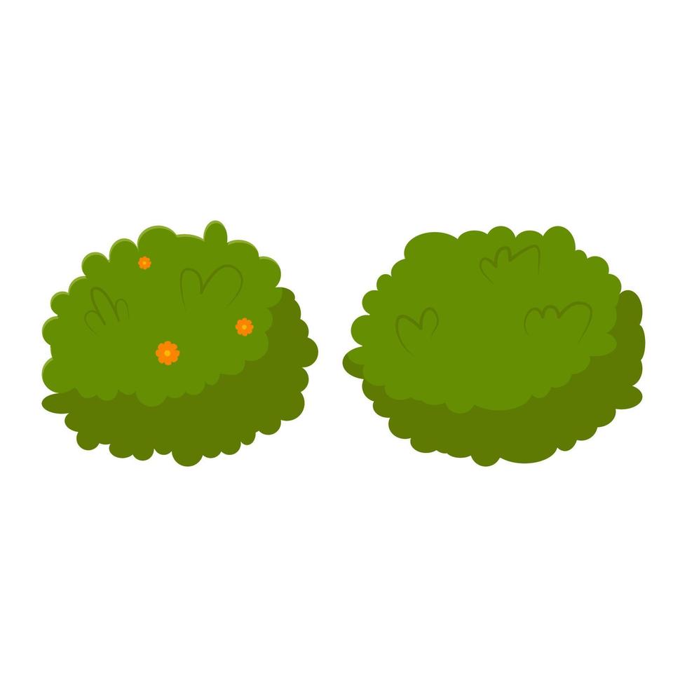 Collection cartoon spring green bushes isolated on white background. Flat vector illustration.