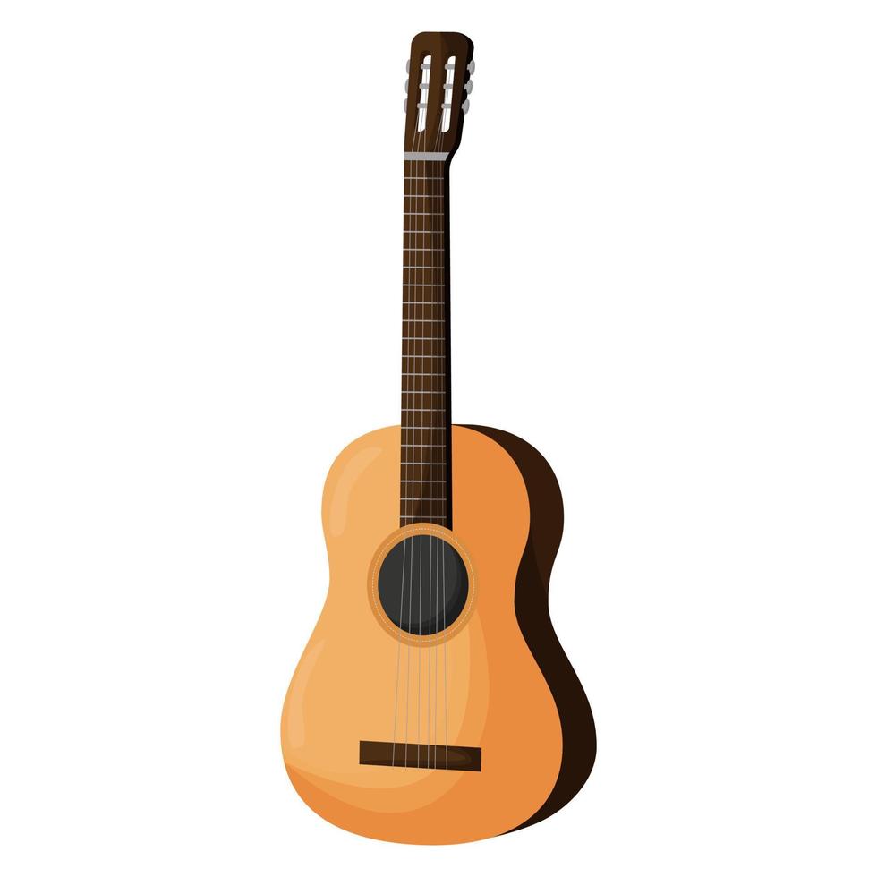 Classical wooden guitar. String musical instruments. Flat vector illustration.