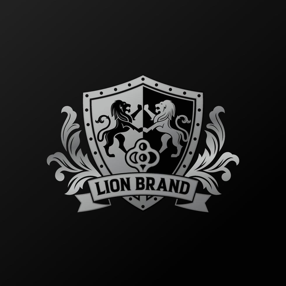 emblema heráldico de león estilo de línea moderna con escudo y corona - ilustración vectorial vector
