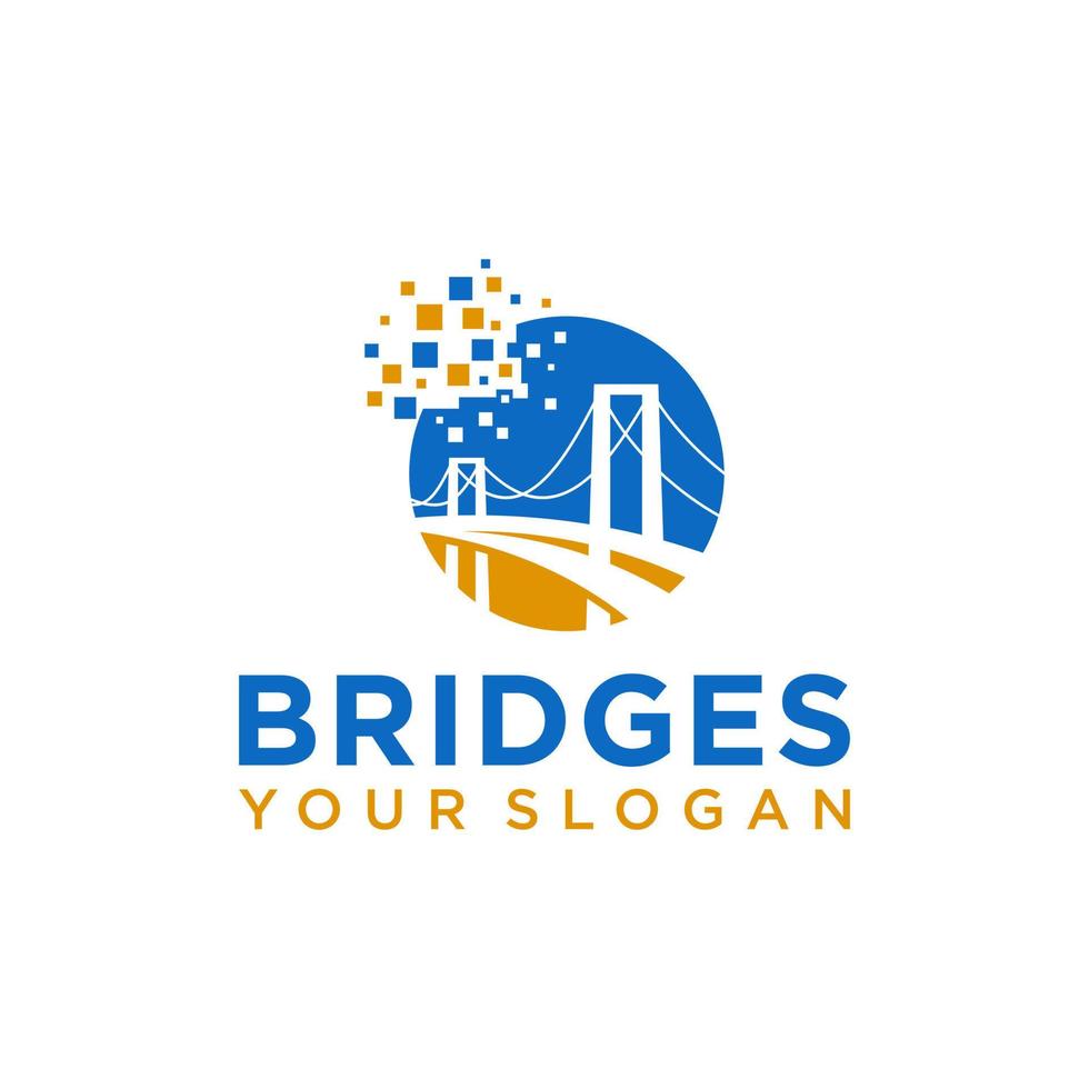 pixel bridge logo design vector template