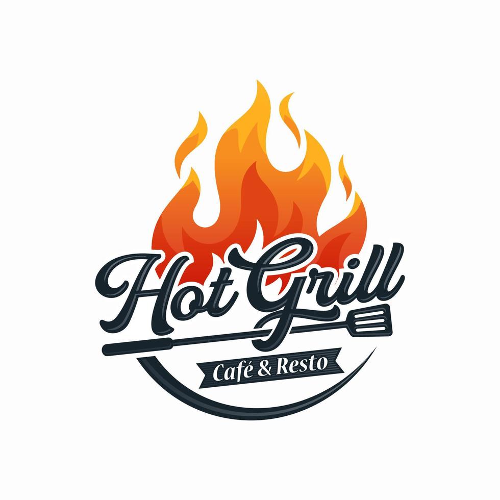 Hot Grill Logo Design Vector Template