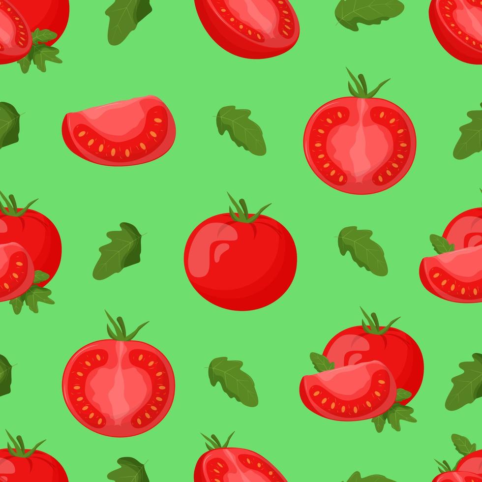 Cute tomatoes seamless pattern. Flat vector illustration.