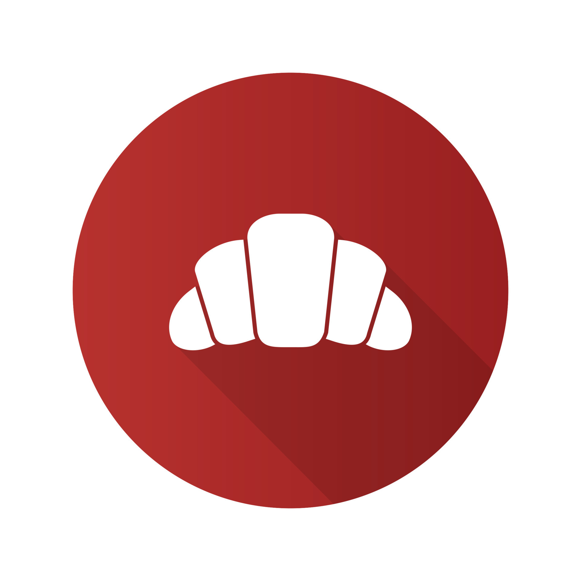 Croissant flat design long shadow glyph icon. Crescent roll. Vector