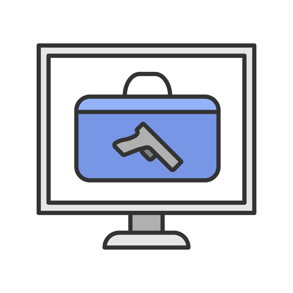 X-ray baggage scanner color icon. Airport security. Weapon detected in handbag. Isolated vector illustration