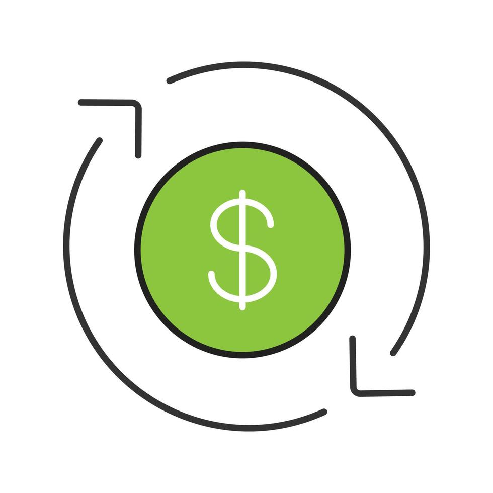 Dollar currency exchange color icon. Refund. Circle arrow with dollar sign inside. Isolated vector illustration