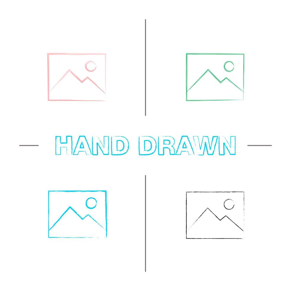 Digital image, photo hand drawn icons set. Picture color brush stroke. Isolated vector sketchy illustrations