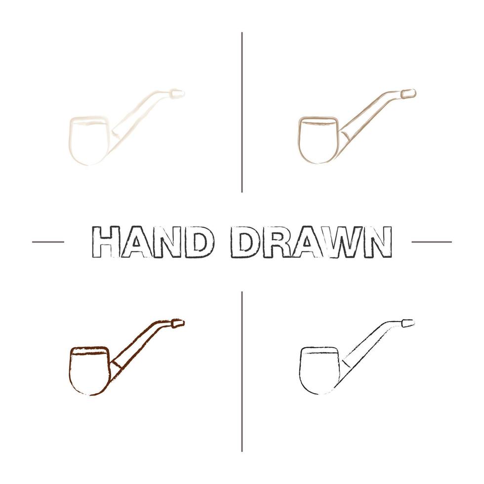 Tobacco pipe hand drawn icons set. Color brush stroke. Isolated vector sketchy illustrations