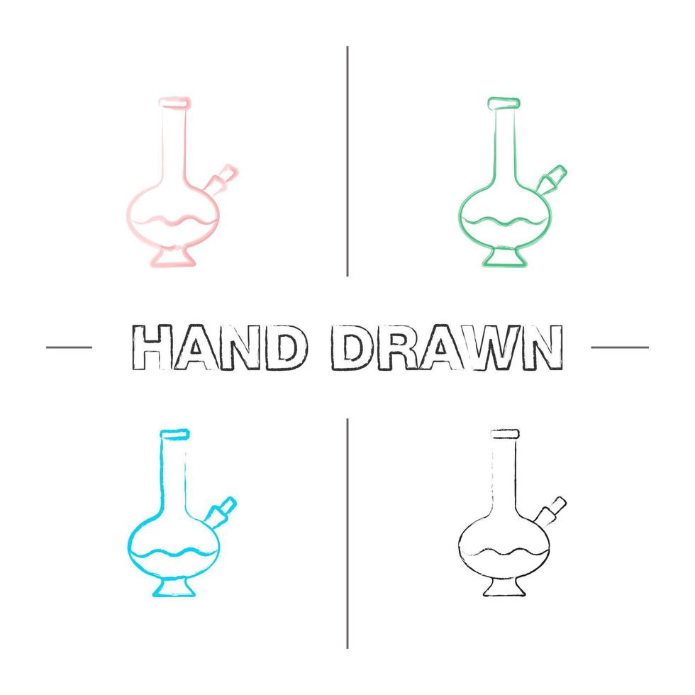 bong conjunto de iconos dibujados a mano. pipa de agua de marihuana. trazo de pincel de color. Ilustraciones de sketch vector isolated