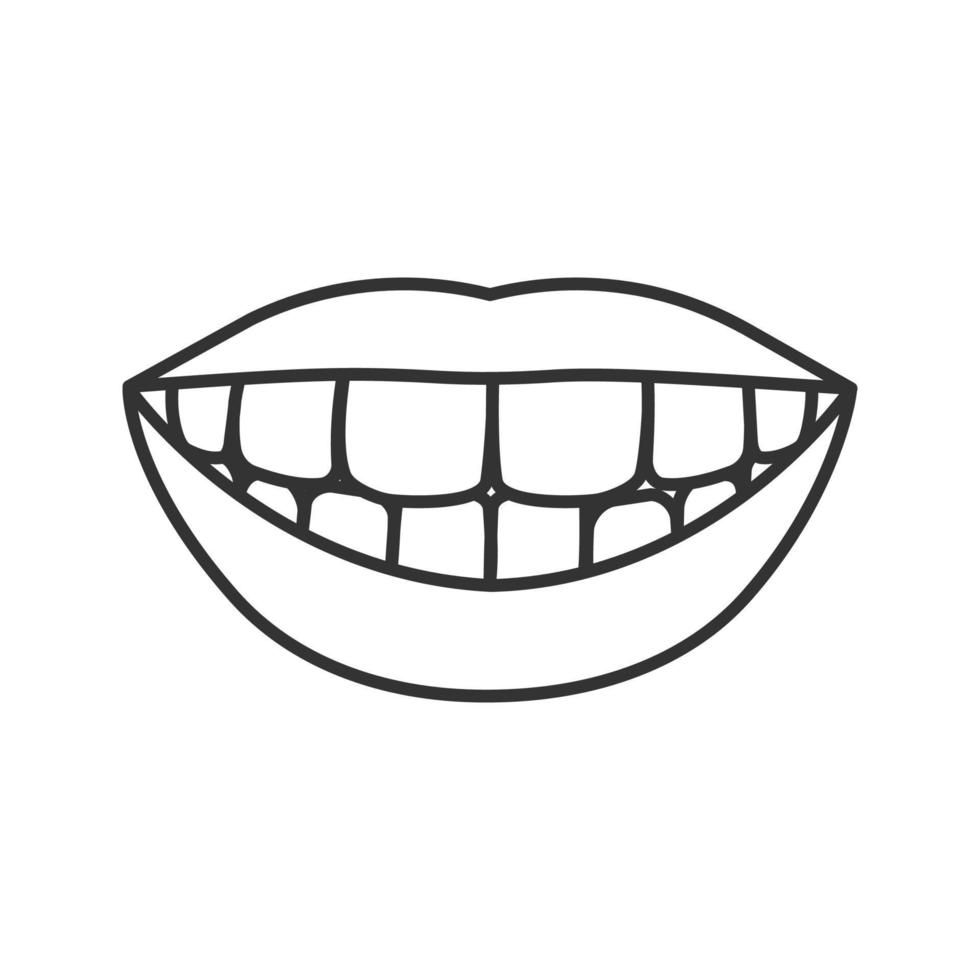 hermosa sonrisa con un icono lineal de dientes sanos. ilustración de línea delgada. símbolo de contorno dibujo de contorno aislado vectorial vector