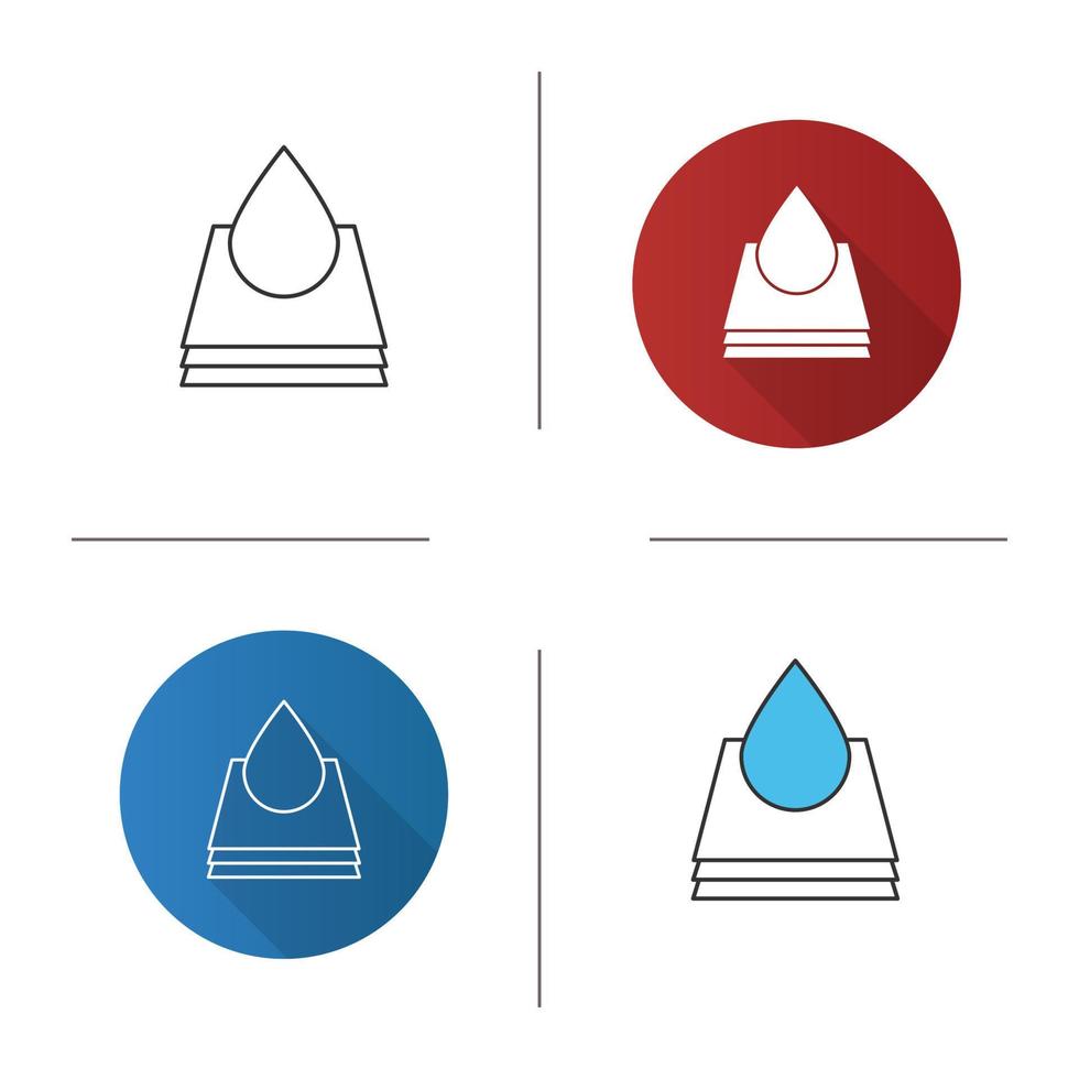 Printing icon. Paper or fabric with paint drop. Flat design, linear and color styles. Isolated vector illustrations
