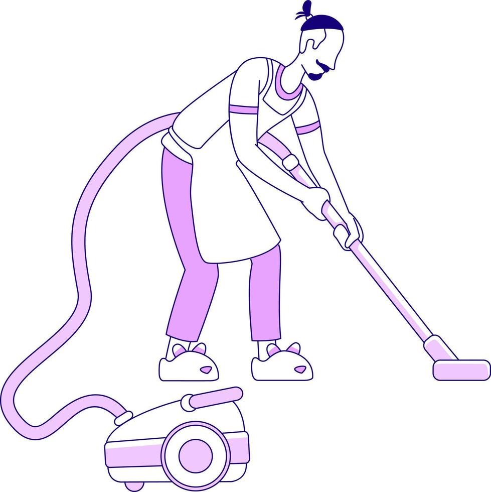 Man with vacuum cleaner semi flat color vector character