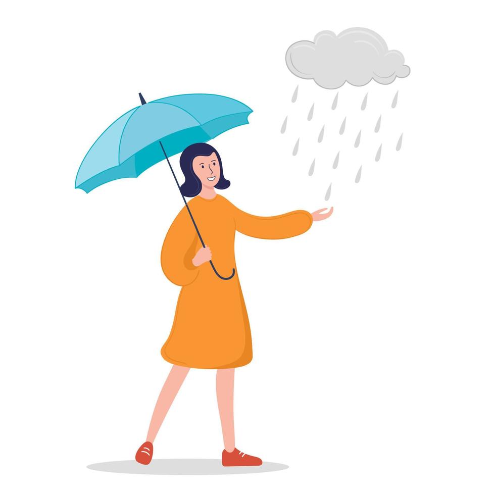 Vector illustration girl with umbrella and sneakers like rain.