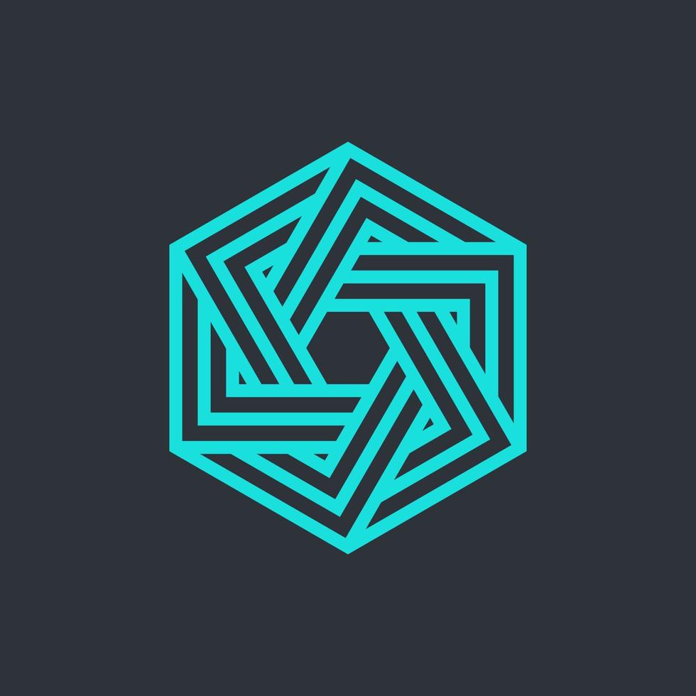 Tech Cube logo design template. Vector hexagon logotype illustration with stripe. Graphic modern box icon symbol isolated on background.