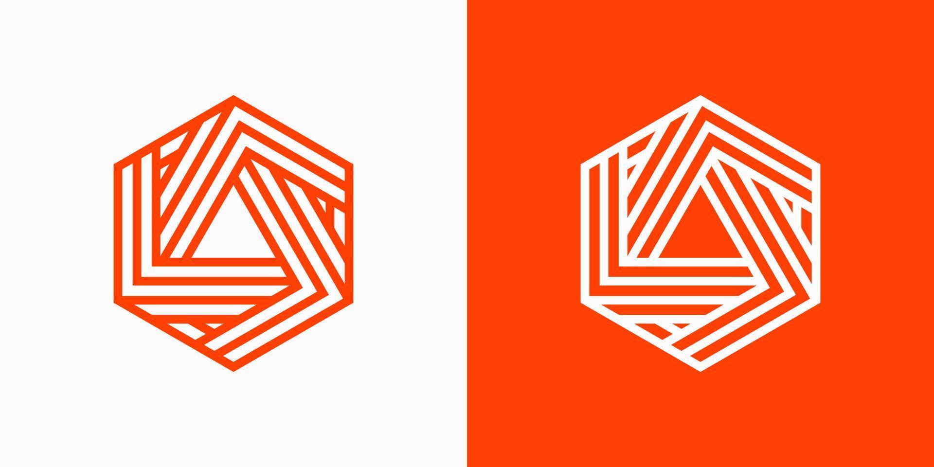 Tech Cube logo design template. Vector hexagon logotype illustration with stripe. Graphic modern box icon symbol isolated on background.