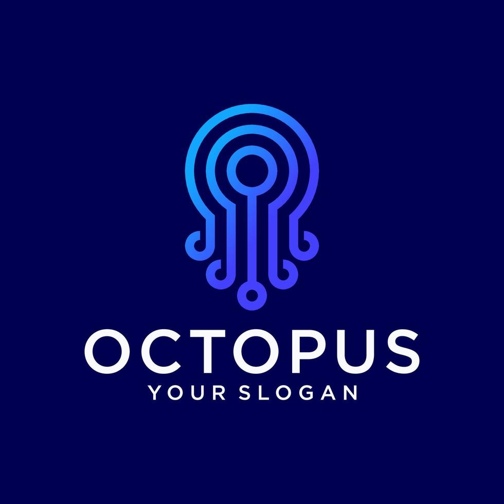 ilustración de vector de logotipo de tecnología digital de pulpo