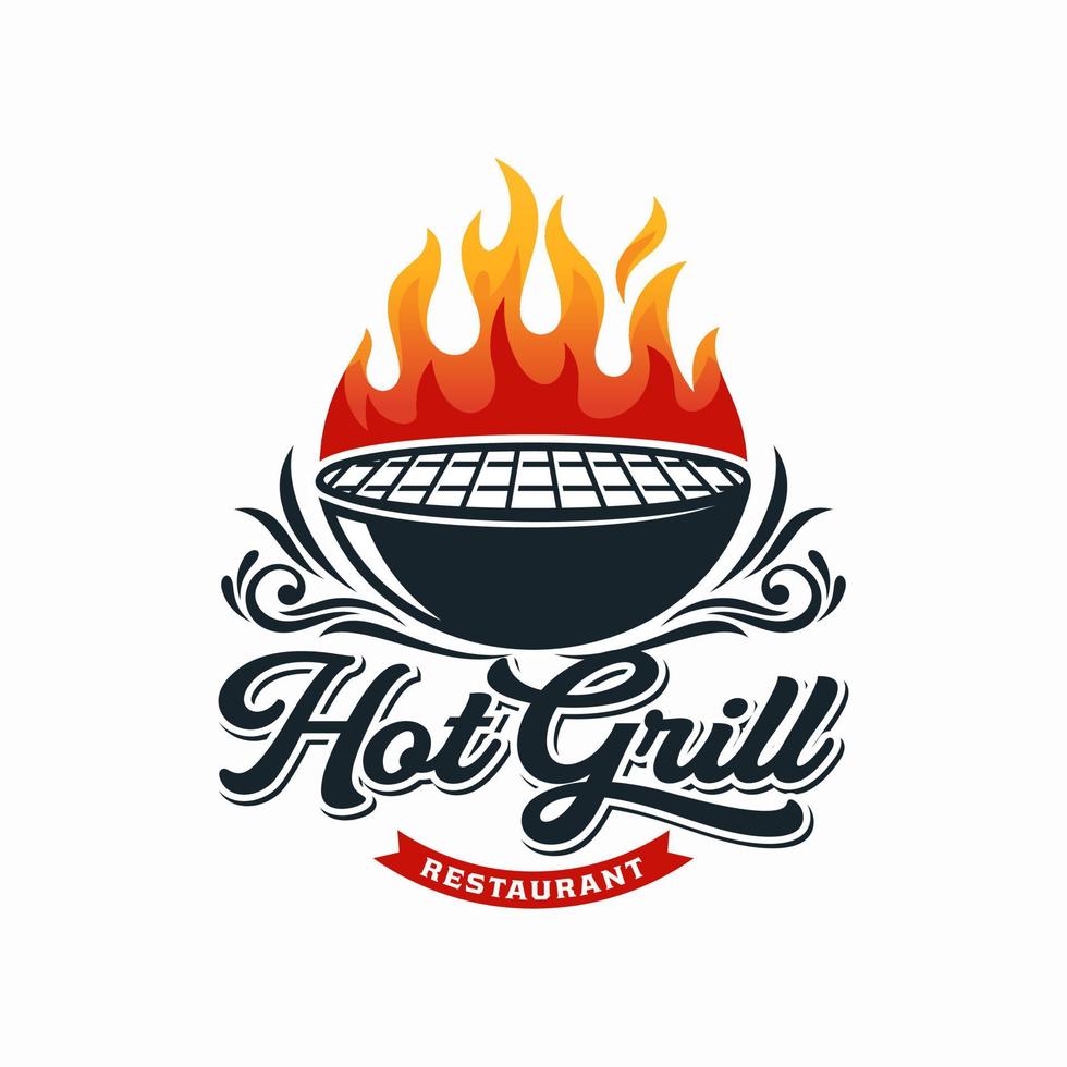 Hot Grill Logo Design Vector Template