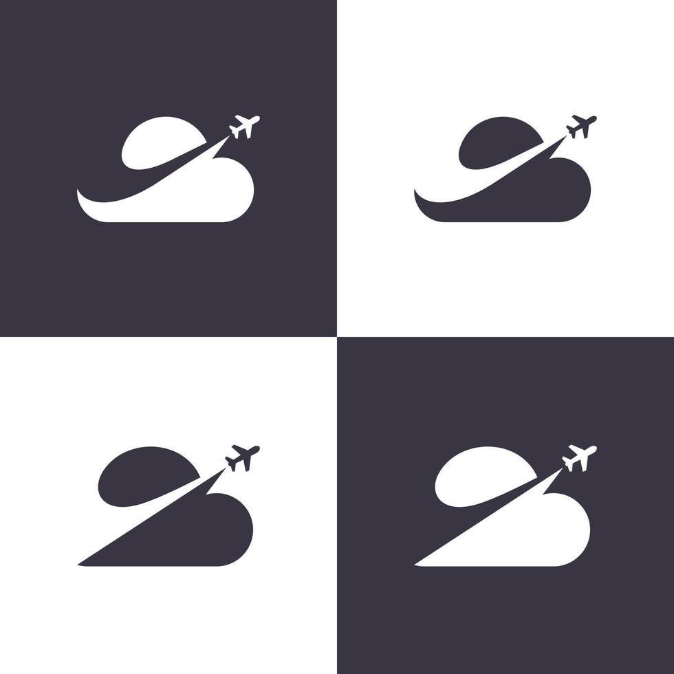 diseños modernos de logotipos de viajes planos, diseños de plantillas de logotipos de nubes de aviones, icono de símbolo de logotipo vector