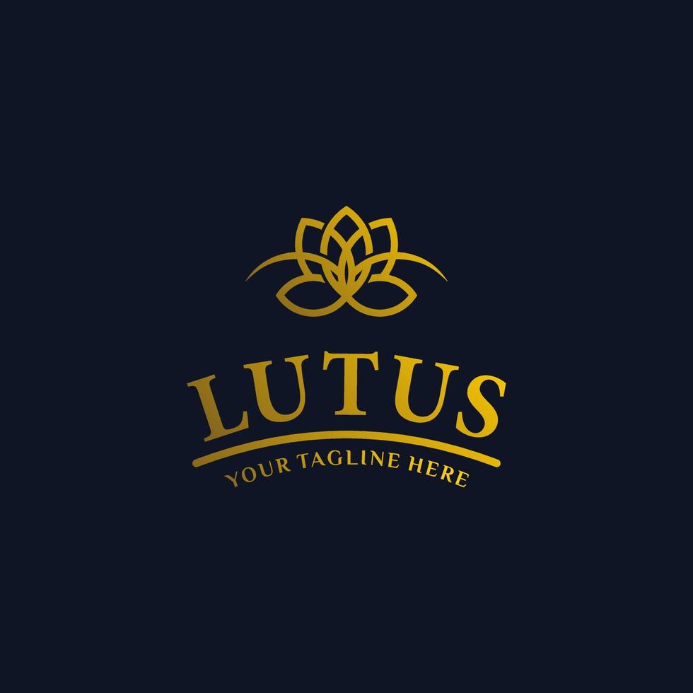 logotipo de loto dorado - ilustración vectorial.diseño de emblema de loto dorado sobre fondo azul oscuro, adecuado para su necesidad de diseño, logotipo, ilustración, animación, etc. vector