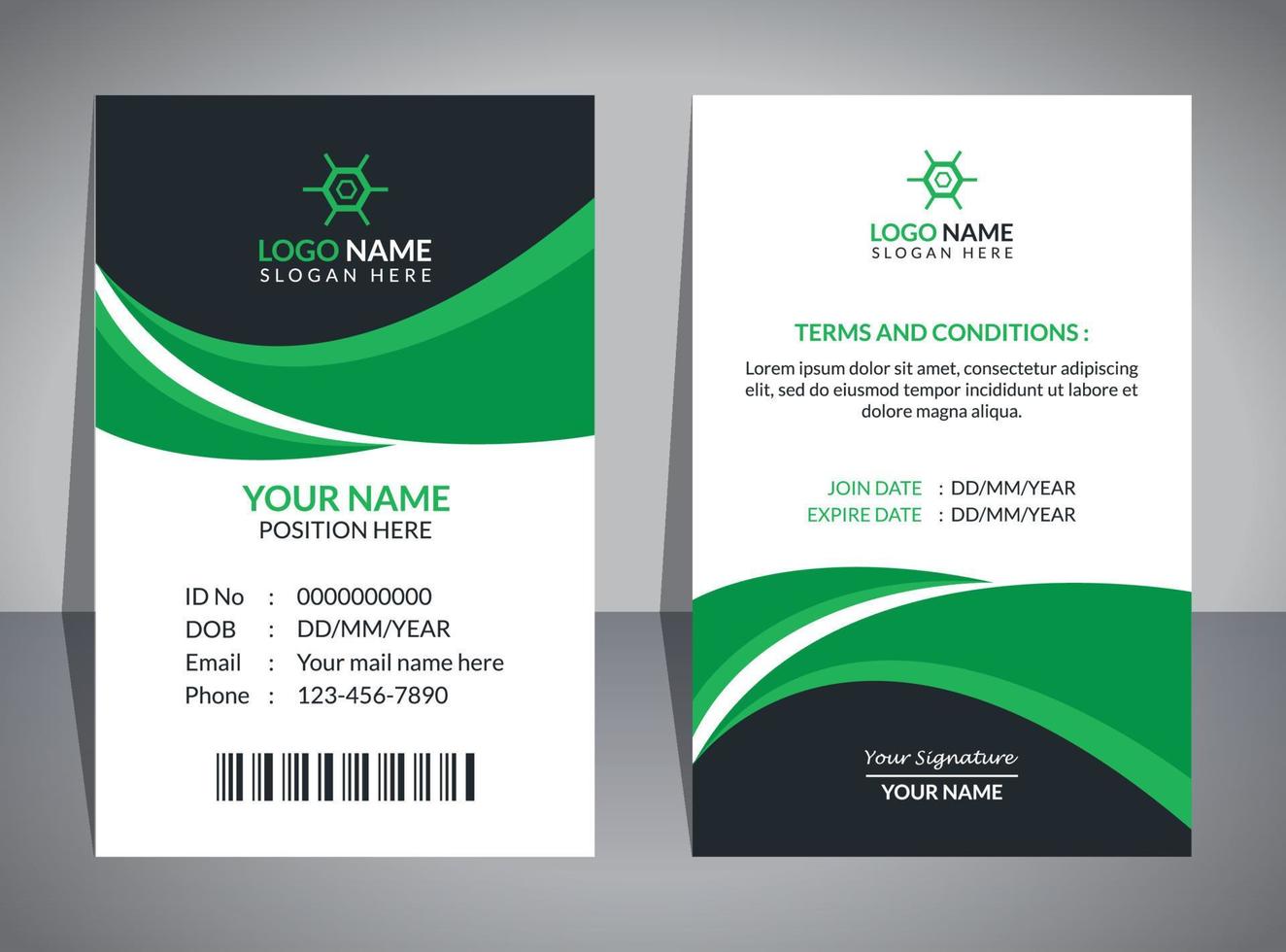 plantilla de diseño de tarjeta de identificación creativa, diseño de tarjeta de empleado vector