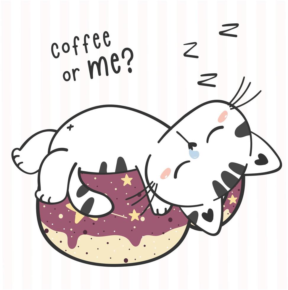 cute playful kitten cat sleeping in pottery creamic coffee cup, cat in pastel clay tea cup, pet animal character drawing vector greeting card