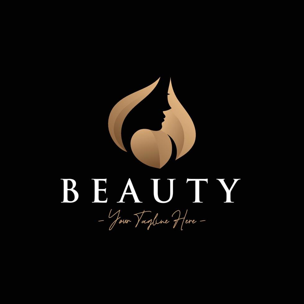 Beauty woman silhouette simple elegant gold logo template vector