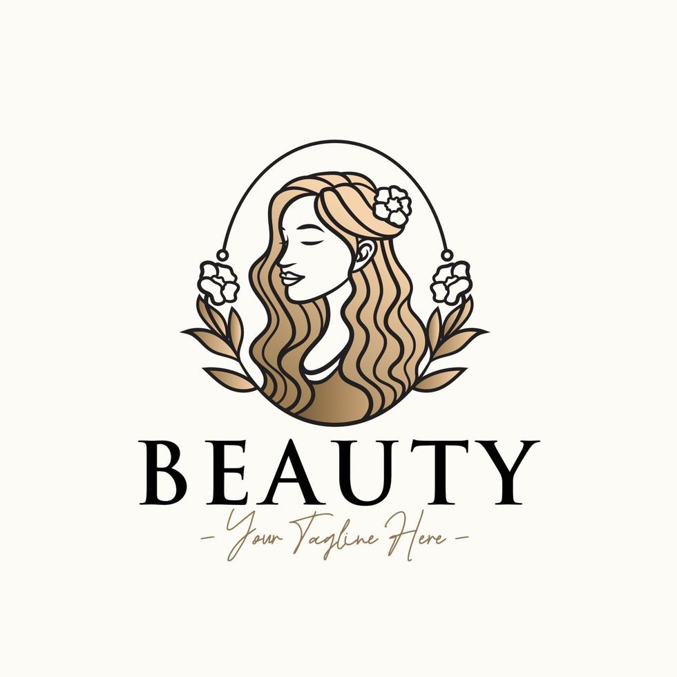 plantilla de diseño de logotipo de belleza de oro femenino de mujer vector