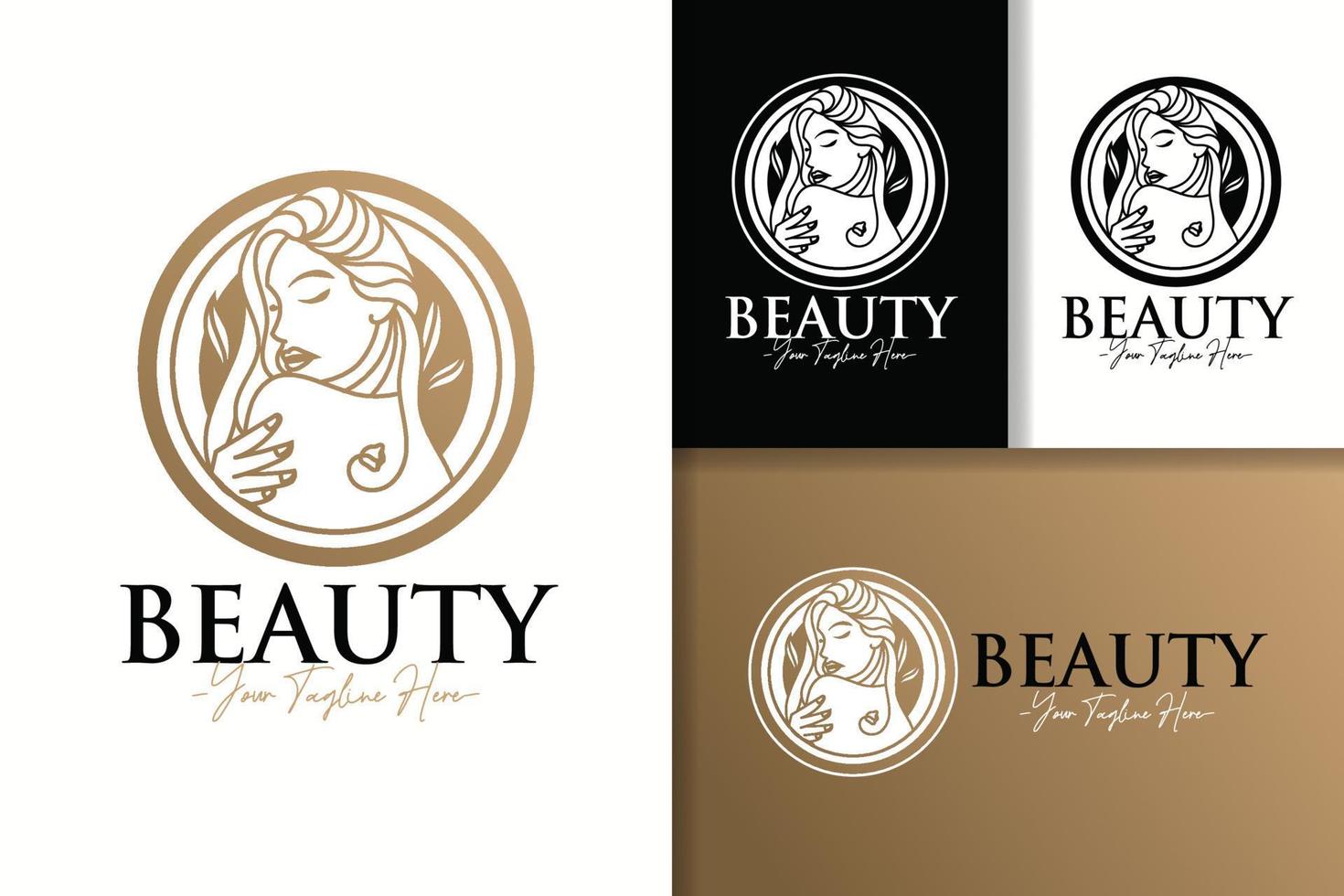 Woman feminine gold beauty circle logo and icon template vector