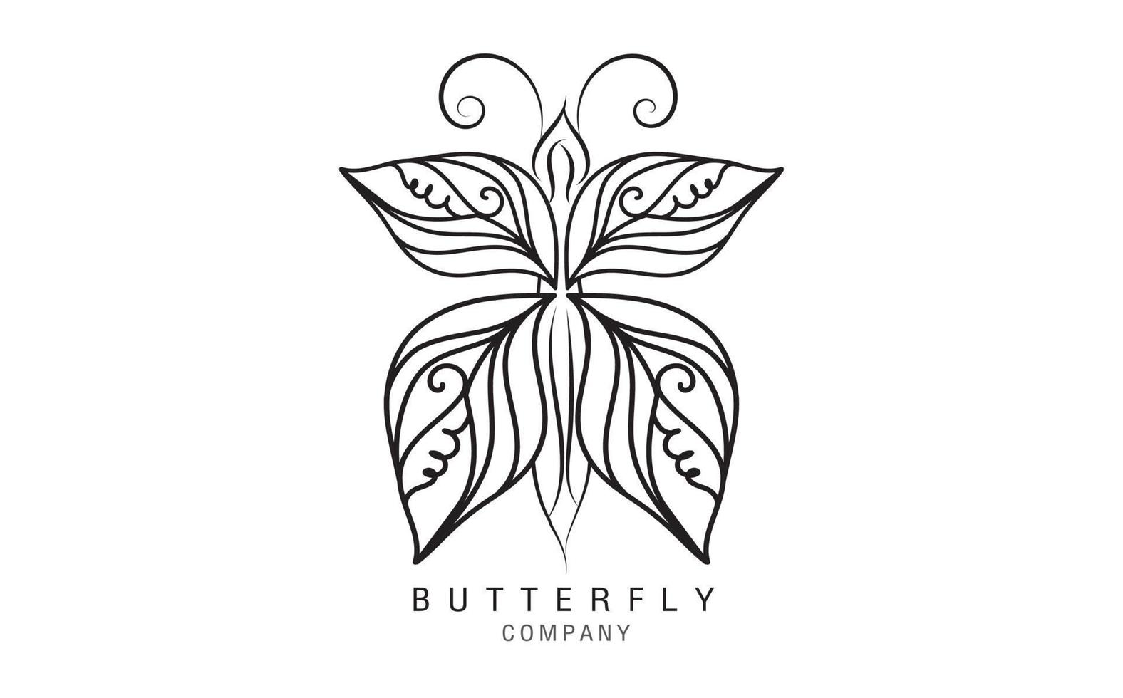 Butterfly logo vector template for cosmetic, beauty, spa. Black and white hand drawn butterfly illustration. vintage style