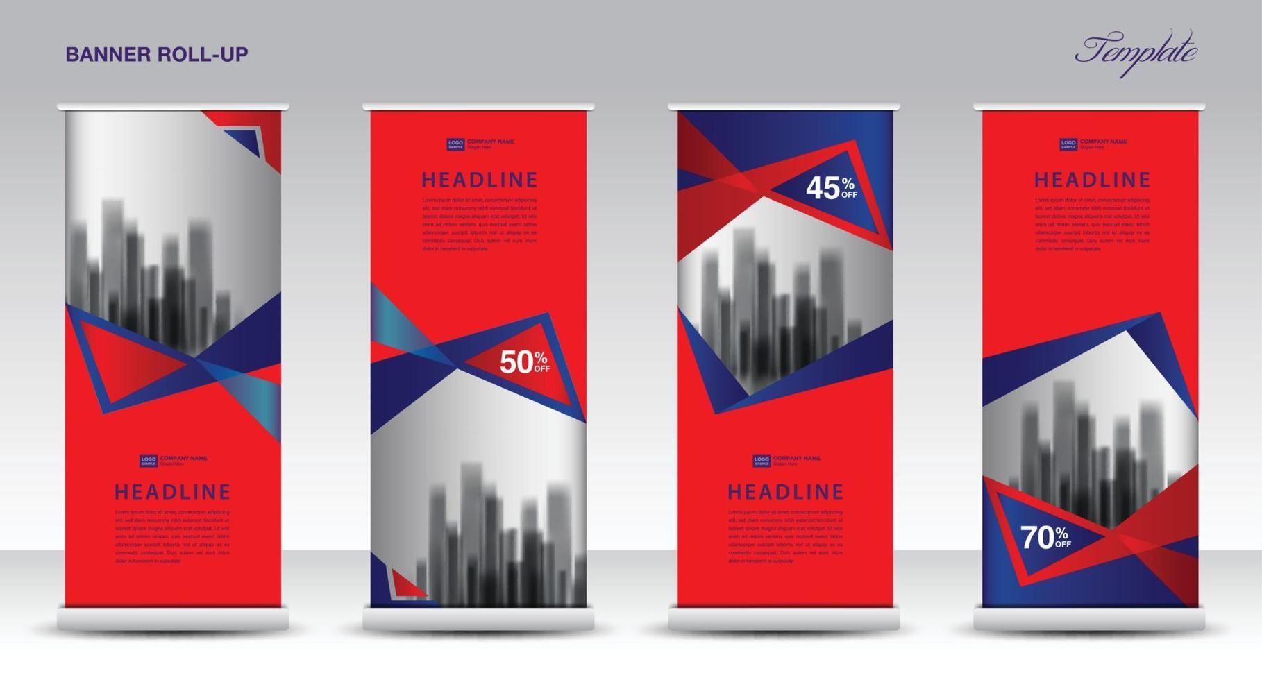 Purple Roll up banner vector template, Modern Exhibition Advertising Trend Business Roll Up Banner, Stand, Poster, Brochure flat design, Presentation, display, x-banner, flag-banner. Stock vector.