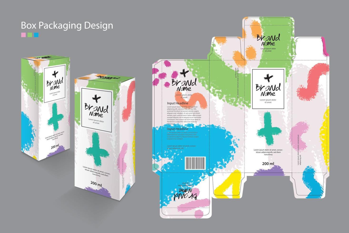 Packaging Box, Packaging design Template for medicine, cosmetic, Supplement, spa, Beauty, food, Hair, Skin, lotion, cream. 3d box mock up, medicine packaging box, product design, memphis background vector