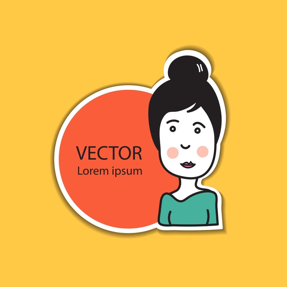 Sticker label with cute women cartoon vector illustration for packaging and advertising. web icon, logo design