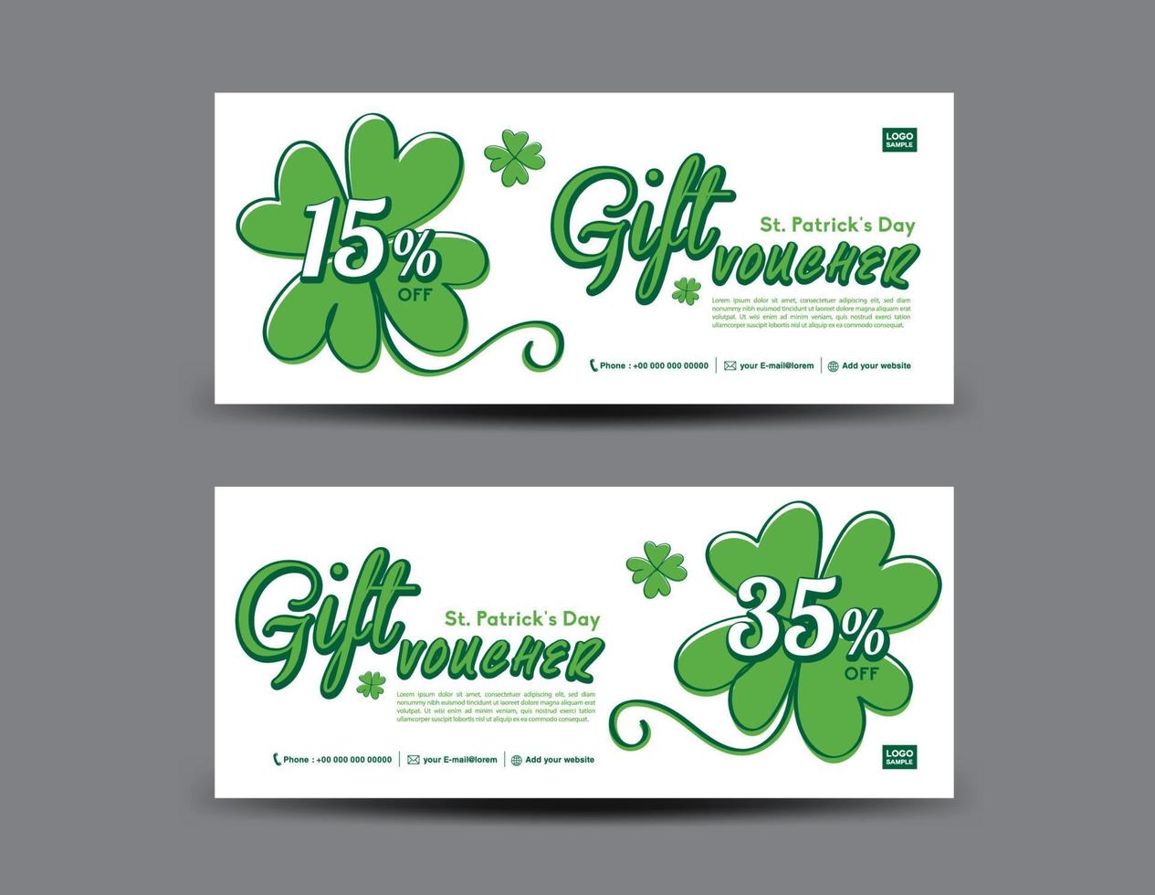 St. Patrick's Day Gift voucher card, Green Gift Voucher template, coupon design, certificate, ticket template, discount card, sale banner design, vector illustration