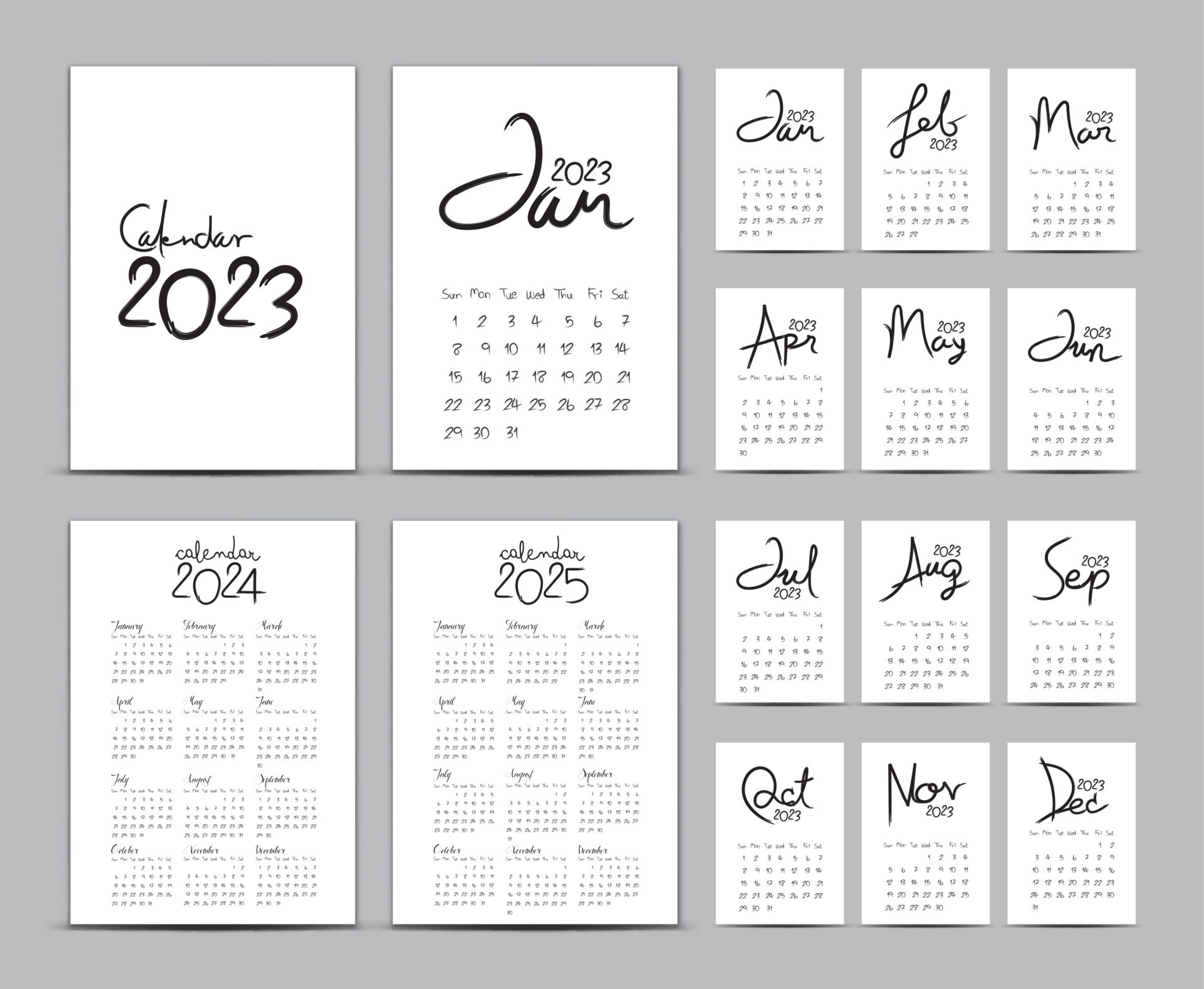 Set of 2022 2023 2024 2025 Calendar Weekly Planner and To Do List. Hand  Drawn Font Type Text and Elements, School Note Style, Stock Vector -  Illustration of vector, personal: 210600268